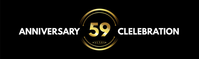 59 years anniversary gold and white color with circle ring isolated on black background for anniversary celebration event, birthday party, brochure, web, greeting card. 59 Year Anniversary Logotype