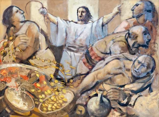 Poster Im Rahmen MONOPOLI, ITALY - MARCH 6, 2022: The painting of Jesus Cleanses the Temple scene in the church Chiesa di Sacro Cuore by Onofrio Bramante from 20. cent. © Renáta Sedmáková
