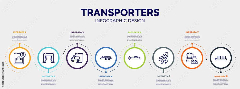 Aufkleber infographic for transporters concept. vector infographic template with icons and 8 option or steps. 