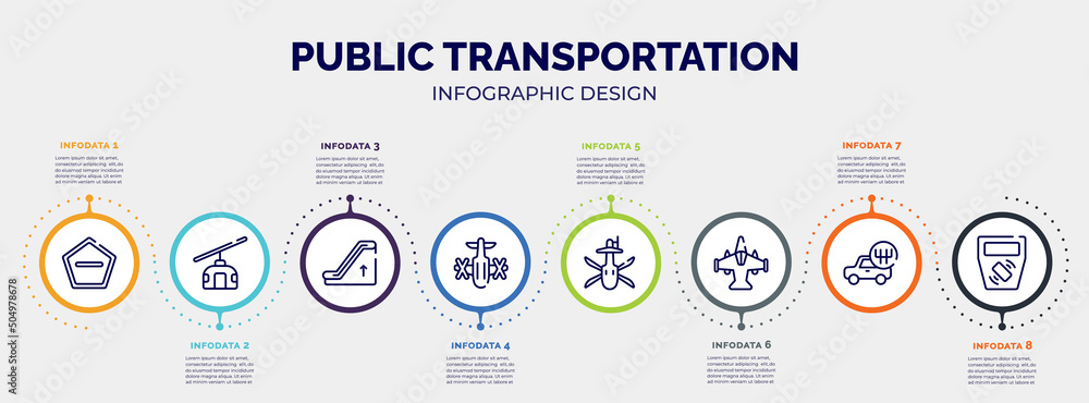 Poster infographic for public transportation concept. vector infographic template with icons and 8 option o