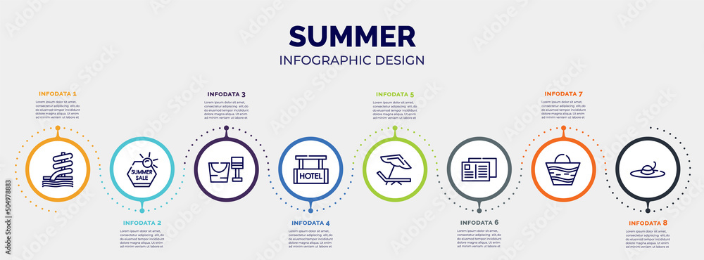 Poster infographic for summer concept. vector infographic template with icons and 8 option or steps. includ