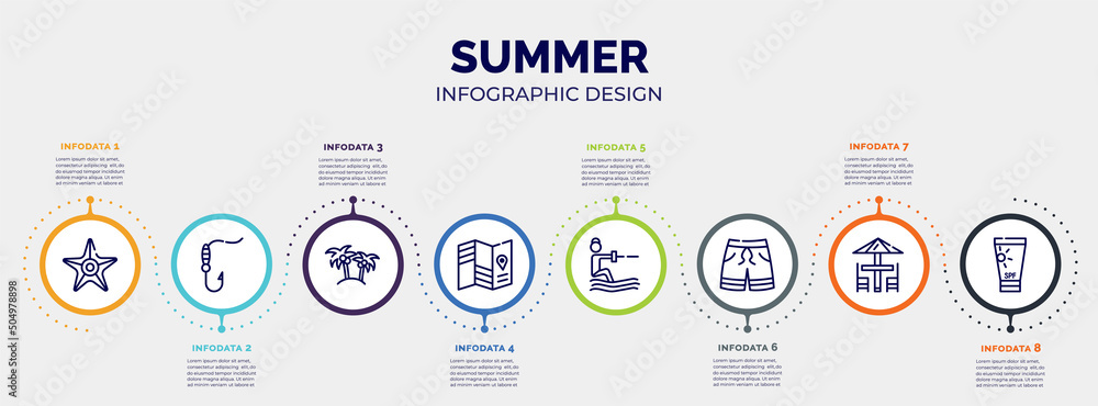 Poster infographic for summer concept. vector infographic template with icons and 8 option or steps. includ