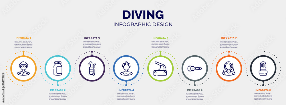 Poster infographic for diving concept. vector infographic template with icons and 8 option or steps. includ