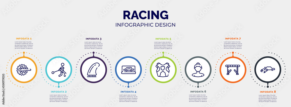 Poster infographic for racing concept. vector infographic template with icons and 8 option or steps. includ