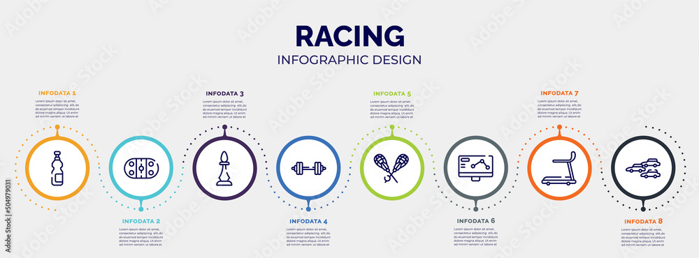 Poster infographic for racing concept. vector infographic template with icons and 8 option or steps. includ