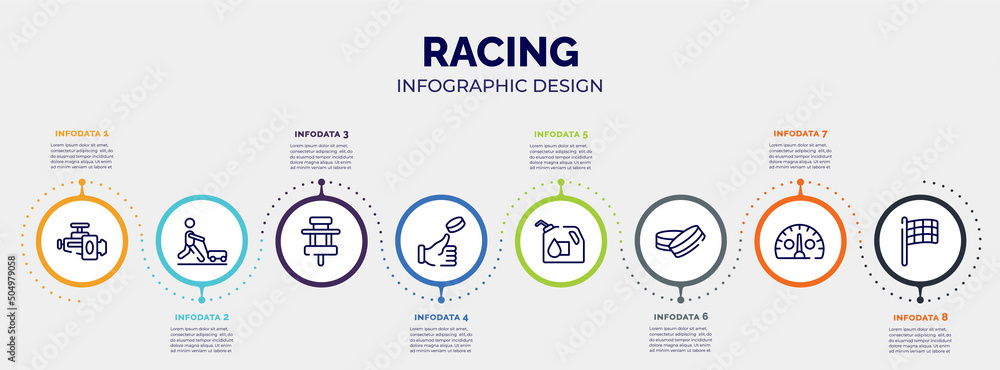 Poster infographic for racing concept. vector infographic template with icons and 8 option or steps. includ