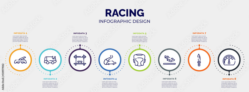 Poster infographic for racing concept. vector infographic template with icons and 8 option or steps. includ