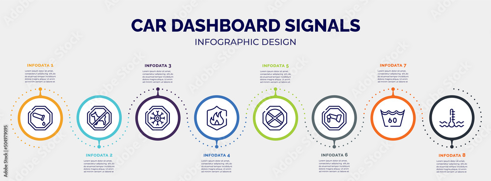 Poster infographic for car dashboard signals concept. vector infographic template with icons and 8 option o