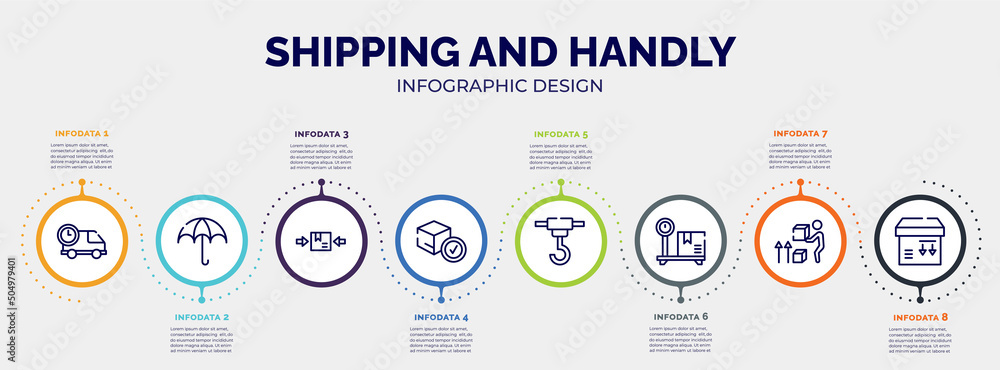 Aufkleber infographic for shipping and handly concept. vector infographic template with icons and 8 option or 