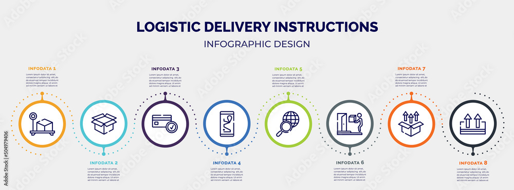 Poster infographic for logistic delivery instructions concept. vector infographic template with icons and 8