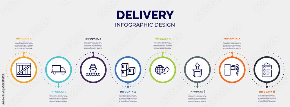 Poster infographic for delivery concept. vector infographic template with icons and 8 option or steps. incl