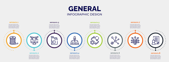 infographic for general concept. vector infographic template with icons and 8 option or steps. included filament, computing technology, engine oil, hr strategy, implementation, advertising networks,