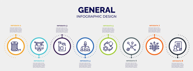 Fototapeta na wymiar infographic for general concept. vector infographic template with icons and 8 option or steps. included filament, computing technology, engine oil, hr strategy, implementation, advertising networks,