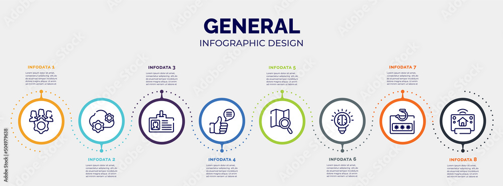 Aufkleber infographic for general concept. vector infographic template with icons and 8 option or steps. inclu