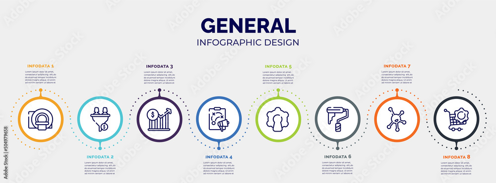 Aufkleber infographic for general concept. vector infographic template with icons and 8 option or steps. inclu