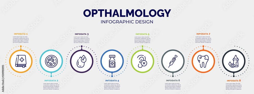 Aufkleber infographic for opthalmology concept. vector infographic template with icons and 8 option or steps. 