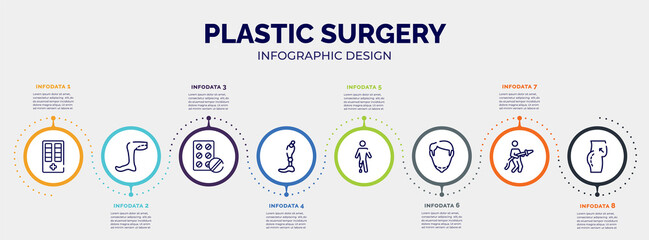 infographic for plastic surgery concept. vector infographic template with icons and 8 option or steps. included medicine cabinet, legs, antibiotic, prothesis, prosthetic, chin, fireman, butt