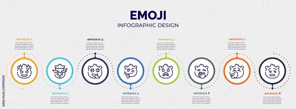 Aufkleber infographic for emoji concept. vector infographic template with icons and 8 option or steps. include