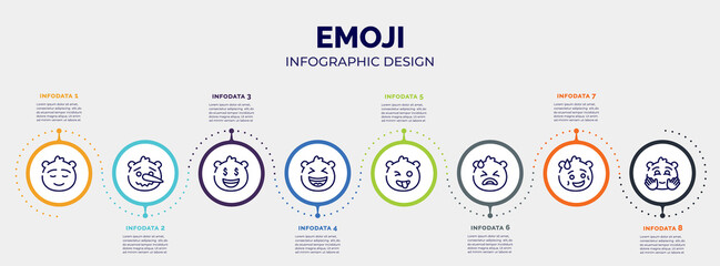infographic for emoji concept. vector infographic template with icons and 8 option or steps. included calm emoji, lying emoji, rich laugh crazy desperate shy happy editable vector.