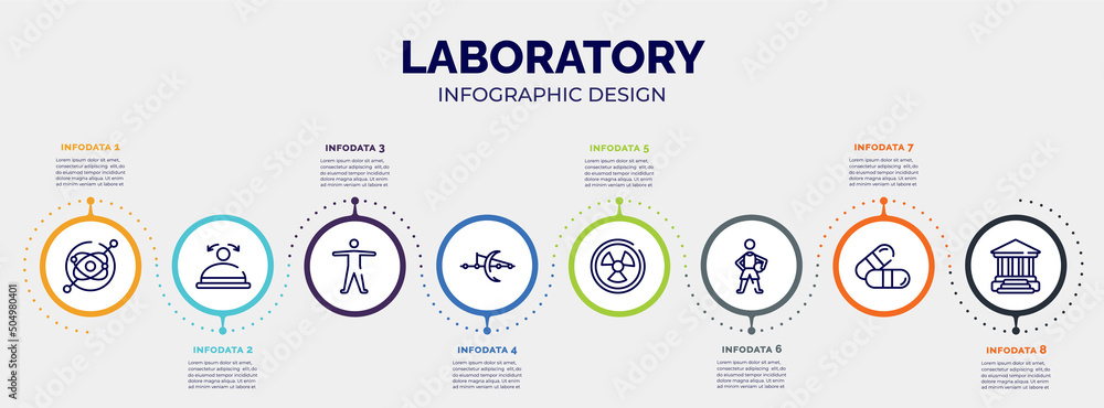 Aufkleber infographic for laboratory concept. vector infographic template with icons and 8 option or steps. in