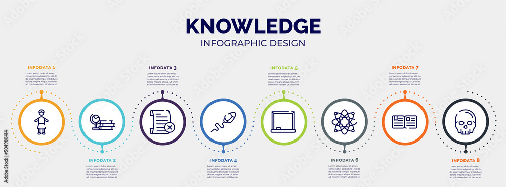 Aufkleber infographic for knowledge concept. vector infographic template with icons and 8 option or steps. inc