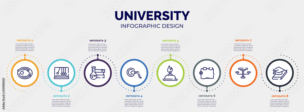 Aufkleber infographic for university concept. vector infographic template with icons and 8 option or steps. in