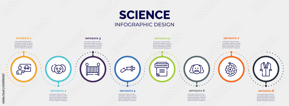 Aufkleber infographic for science concept. vector infographic template with icons and 8 option or steps. inclu