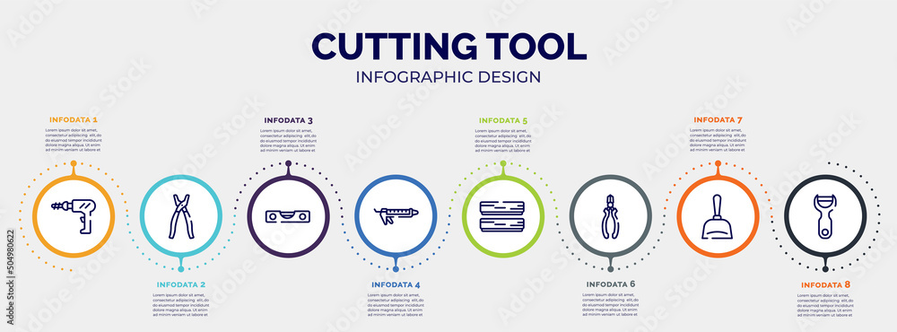 Poster infographic for cutting tool concept. vector infographic template with icons and 8 option or steps. 