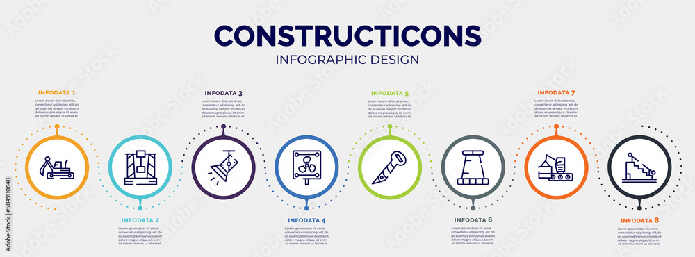 Poster infographic for constructicons concept. vector infographic template with icons and 8 option or steps