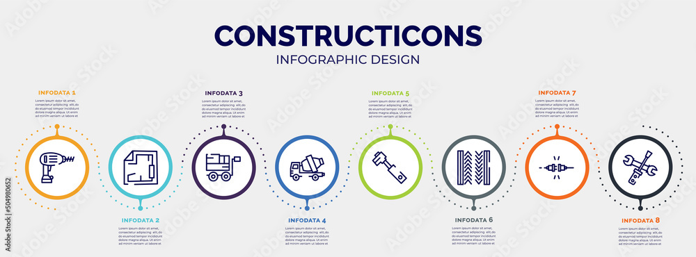Poster infographic for constructicons concept. vector infographic template with icons and 8 option or steps