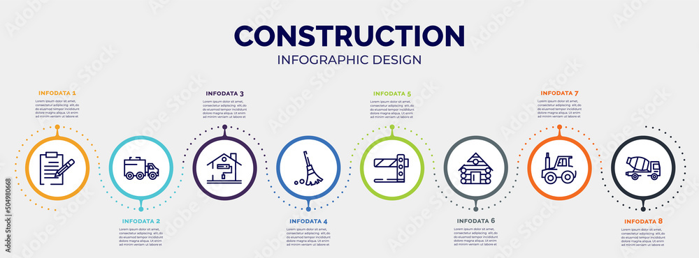 Poster infographic for construction concept. vector infographic template with icons and 8 option or steps. 