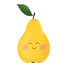 yellow kawaii pear, character kawaii, fruit emotions, cute funny children's illustration