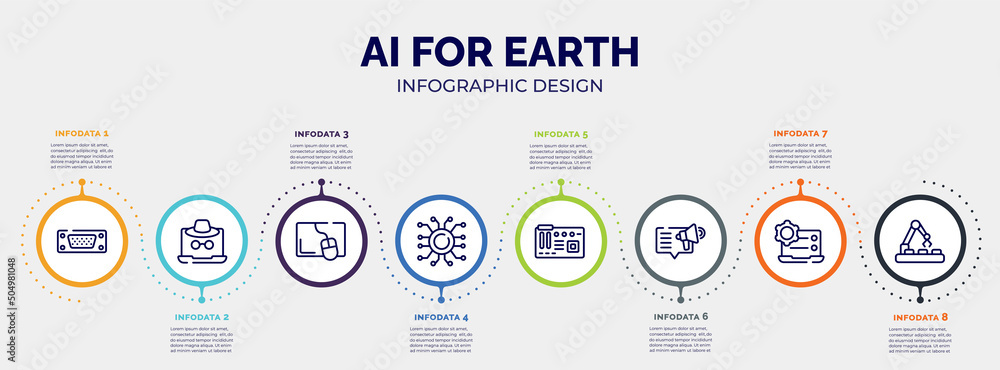 Poster infographic for ai for earth concept. vector infographic template with icons and 8 option or steps. 