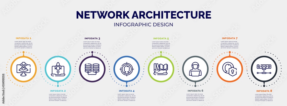 Poster infographic for network architecture concept. vector infographic template with icons and 8 option or
