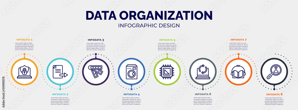 Poster infographic for data organization concept. vector infographic template with icons and 8 option or st