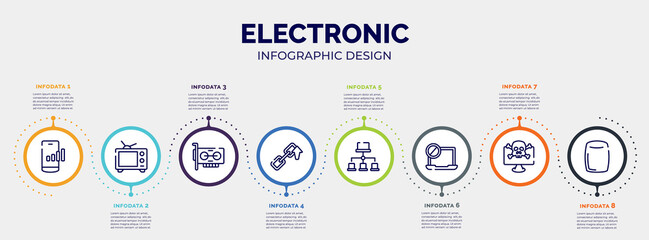 infographic for electronic concept. vector infographic template with icons and 8 option or steps. included mobile network, broadcasting, adapter, backlink, site map, ban, crime, homepod editable