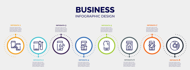 infographic for business concept. vector infographic template with icons and 8 option or steps. included adaptive, mobile phone with auriculars, 4g technology, wifi connection warning, mobile phone