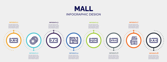 infographic for mall concept. vector infographic template with icons and 8 option or steps. included workplace, problem solving, centralized, visitor, finding, summit, analytic, mechanic stairs