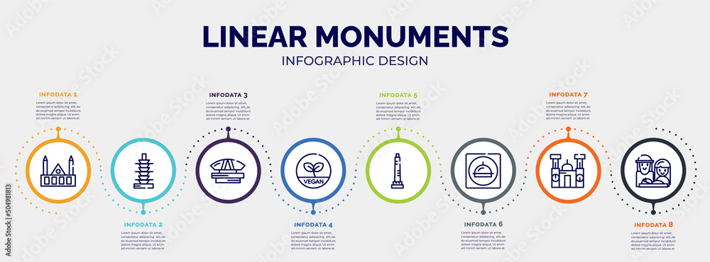 Poster infographic for linear monuments concept. vector infographic template with icons and 8 option or ste