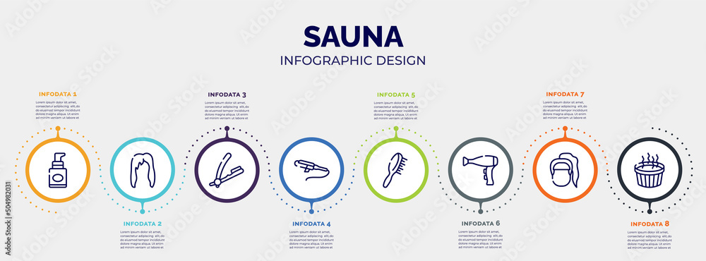 Poster infographic for sauna concept. vector infographic template with icons and 8 option or steps. include