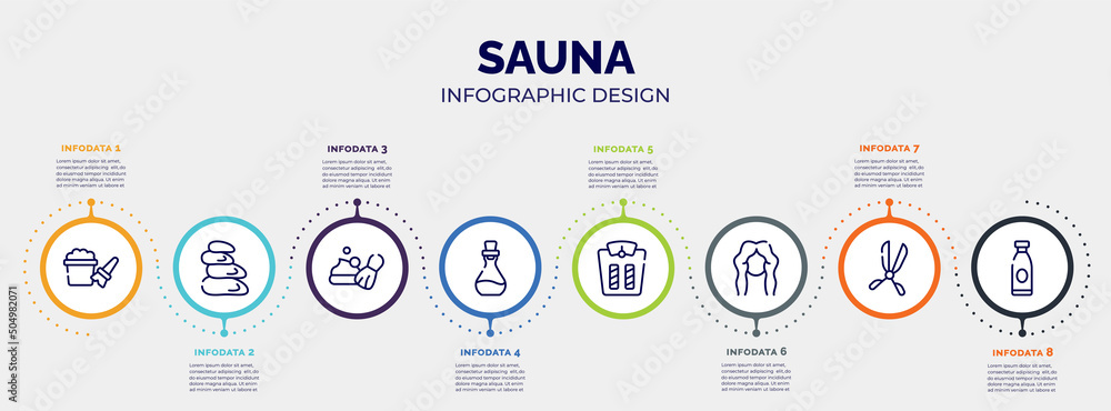 Aufkleber infographic for sauna concept. vector infographic template with icons and 8 option or steps. include