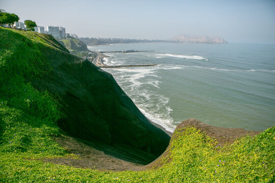 The Pacific Ocean warms the shores of Lima, the capital of Peru. Beautiful urban nature in latin America.