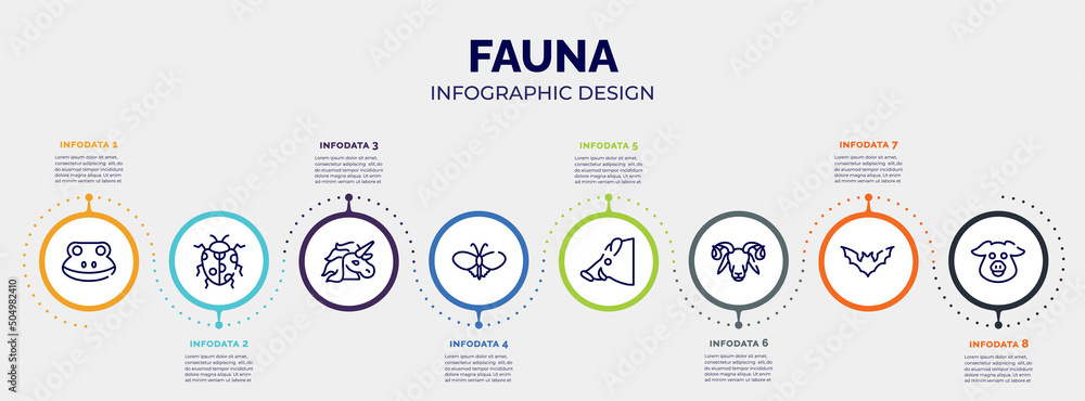 Aufkleber infographic for fauna concept. vector infographic template with icons and 8 option or steps. include