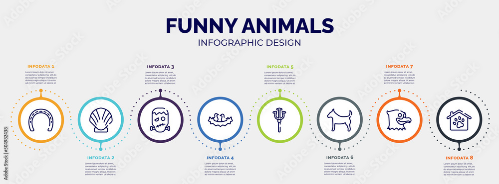 Poster infographic for funny animals concept. vector infographic template with icons and 8 option or steps.