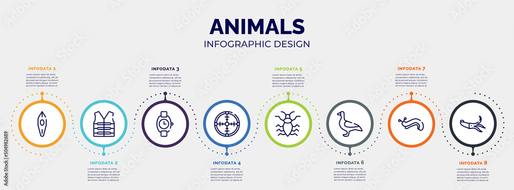 Poster infographic for animals concept. vector infographic template with icons and 8 option or steps. inclu