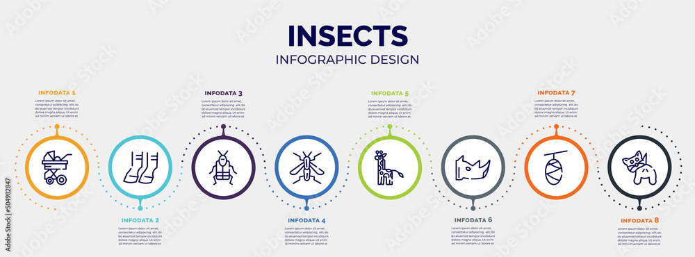 Poster infographic for insects concept. vector infographic template with icons and 8 option or steps. inclu