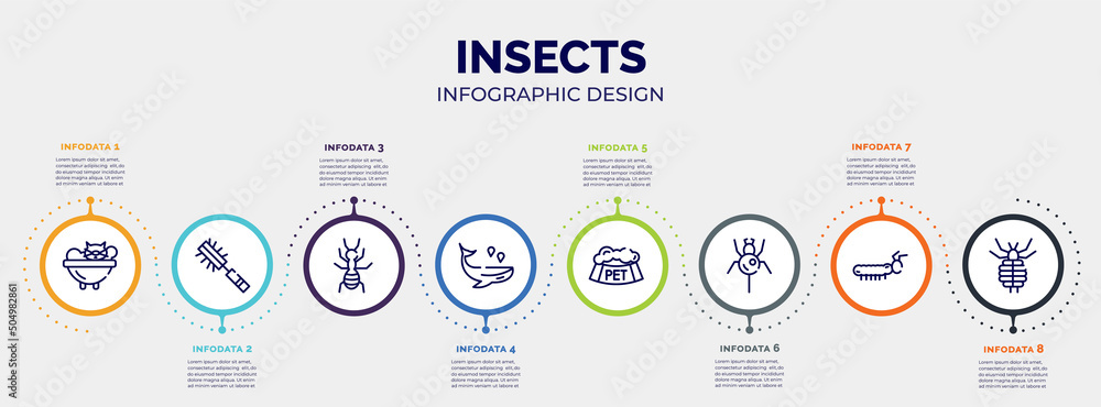 Poster infographic for insects concept. vector infographic template with icons and 8 option or steps. inclu
