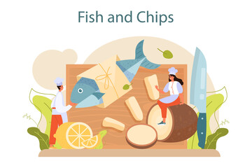 Fish and chips. British deep-fried fish and chips fast food. Sea food