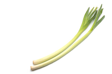 Negi (Japanese Long Onion) or Japanese Scallion, Green japanese bunching onion isolated on white...