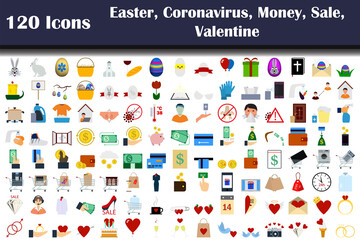 Fototapeta na wymiar Set of 120 Easter, Money, Sale, Valentine, COVID-19 icons